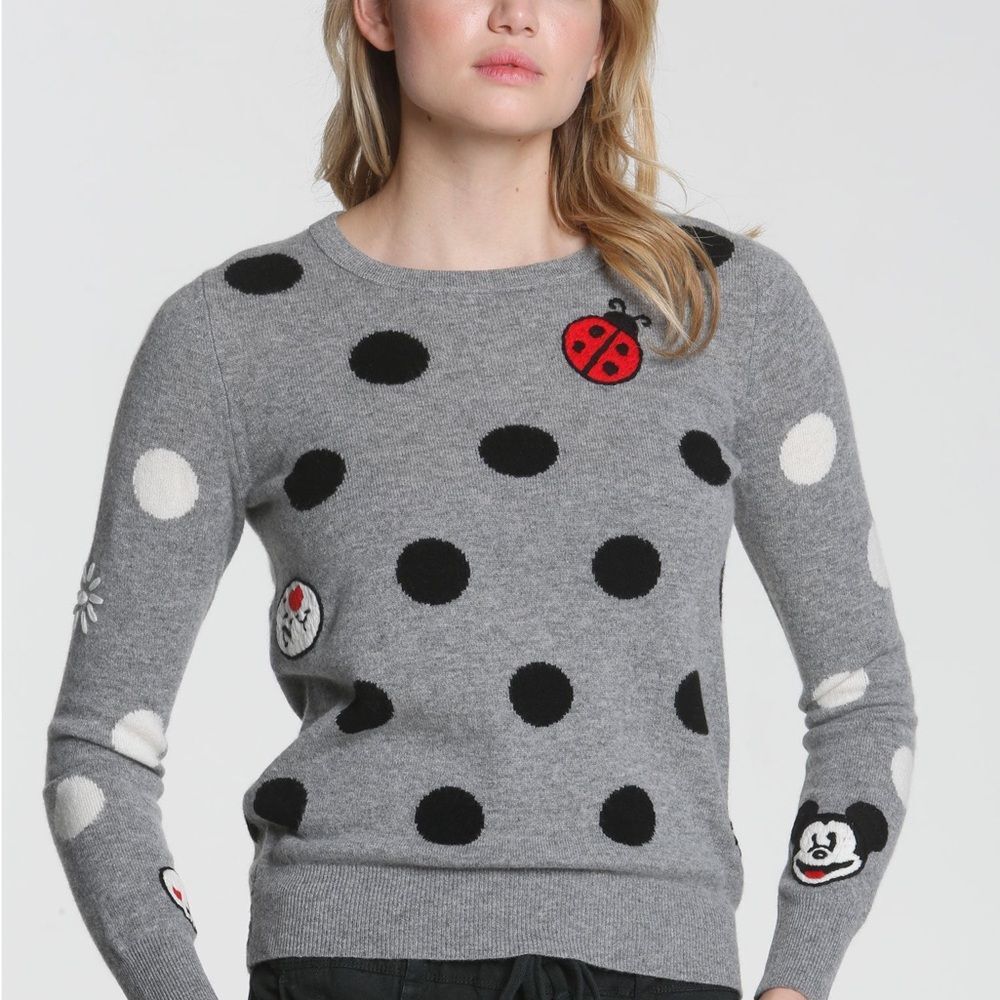 NWOT LABEL + thread L+T Cashmere Wool Mickey Mouse Polka Dot Sweater S